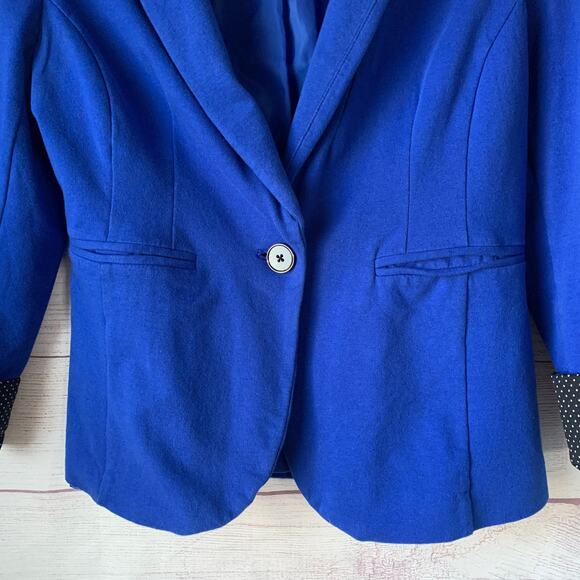 Apt. 9 Blue Blazer Jacket with Polka Dot Roll Cuff Button Closure Size XS - Picture 4 of 12
